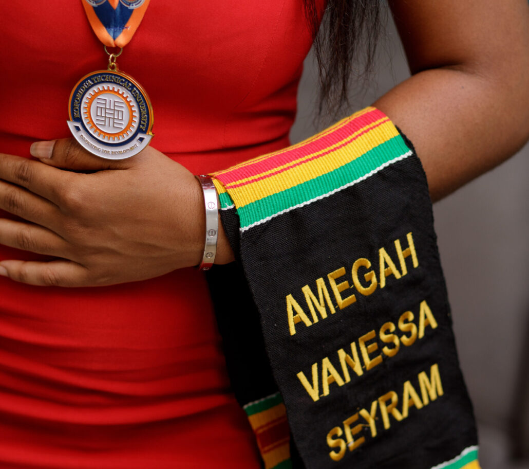Custom graduation stole and sash by Hinkro Kente