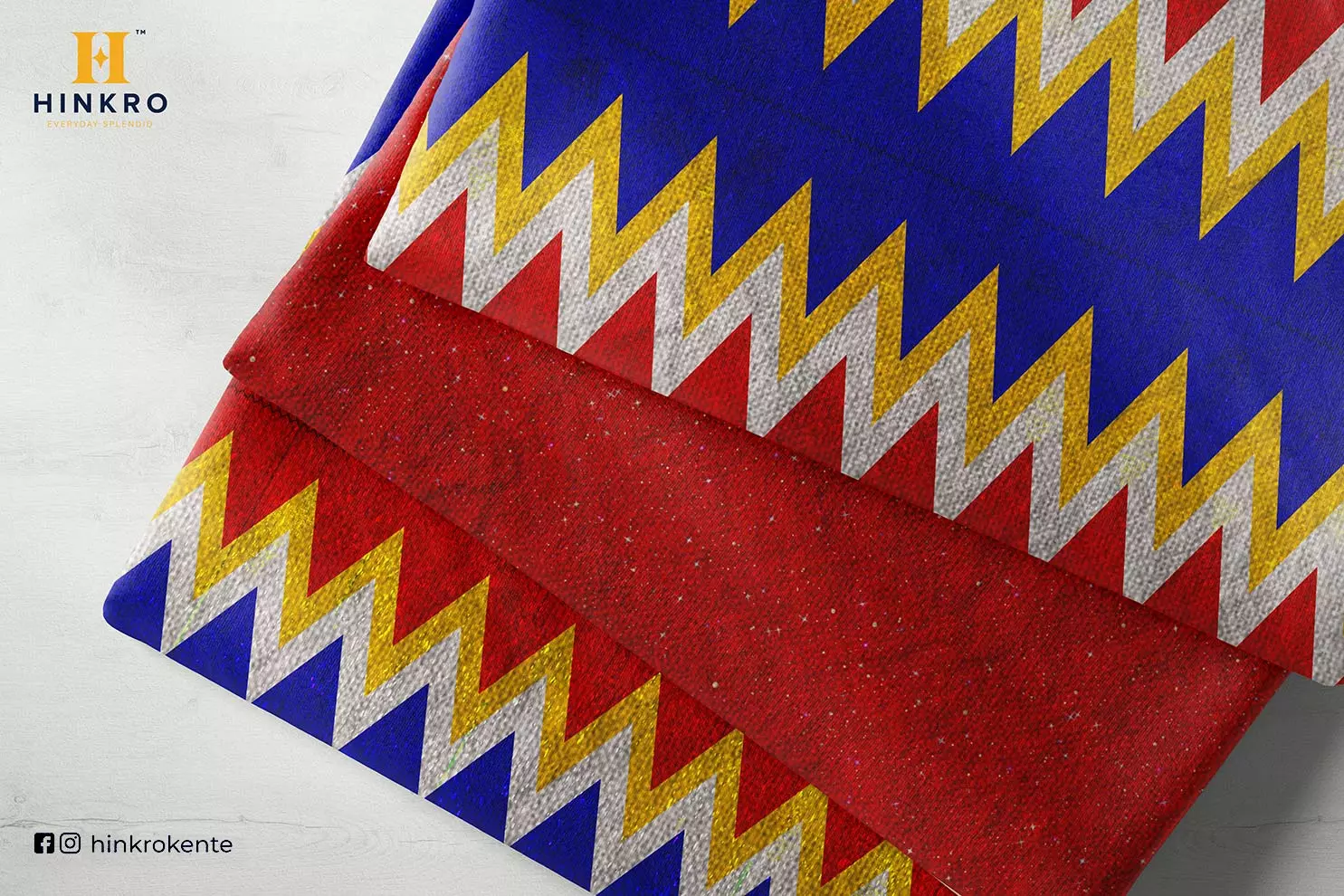 Royal Blue, Peach and Gold Kente Fabric with Shimmering plain