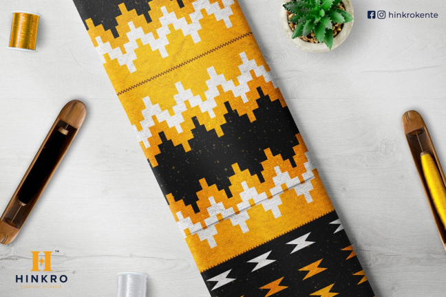 Black, gold and white with gold shimmering kente