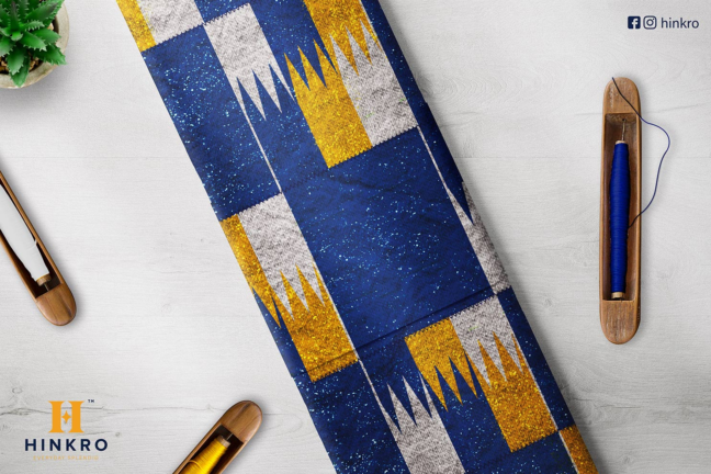 Blue, White and Gold with Silver shimmering kente