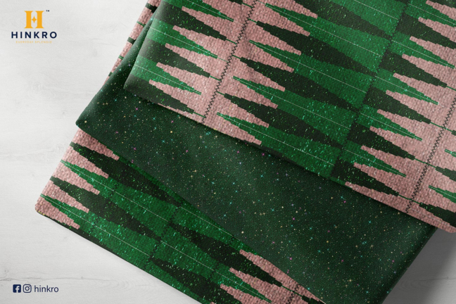 Emerald Green, Dark green and Peach with silver shimmering kente