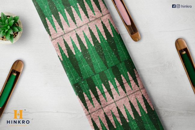 Emerald Green, Dark green and Peach with silver shimmering kente