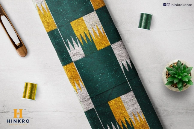 Green, Gold and White with shimmering kente