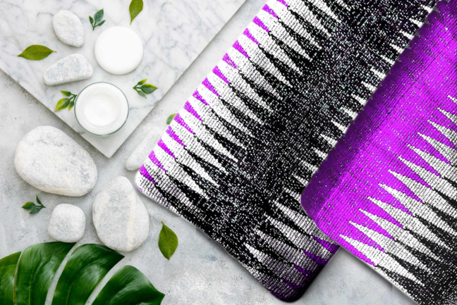 Purple, Black and White with Silver shimmering kente