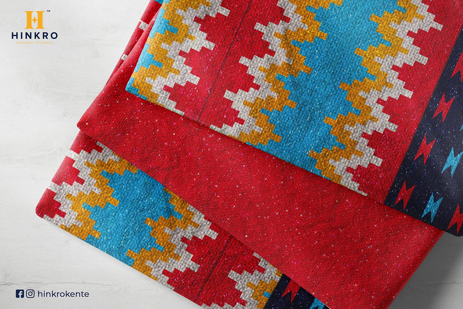 African Fabrics By the Yard - Kente - Orange, Blue, Deep Red, and White