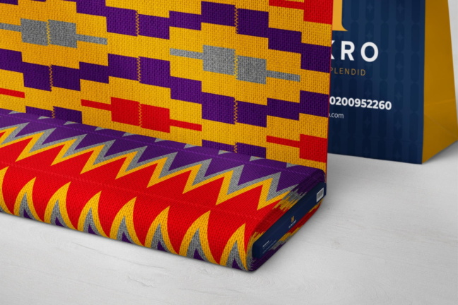 Buy kente online Red, Gold, Ash and purple kente fabric