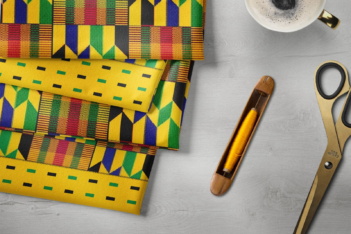 Yellow, Black, Green, Blue and Red kente