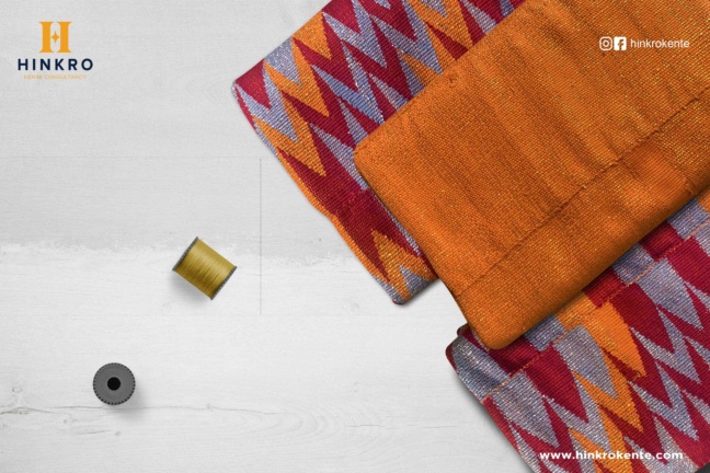 Orange Kente with Burgundy and Grey